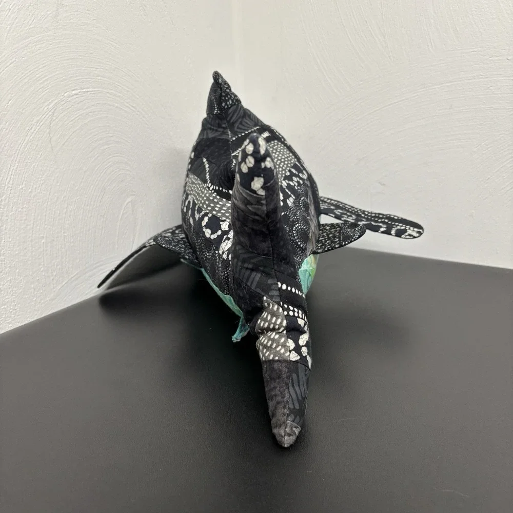Handmade Fabric Shark Plush Collectible‎ Textile Abstract 16x8 Black Teal Art